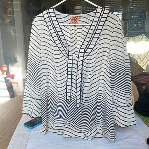 Tory Burch, navy and cream blouse
